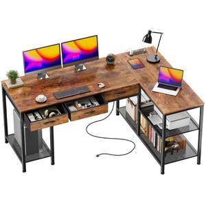lot 17487 image: PRAISUN 55 L-Shaped Office Desk with Power Outlets  Retail $119.99