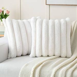 lot 17489 image: HAUSSY Faux Fur Throw Pillow Covers 22x22 Inch Cream White Pack of 2