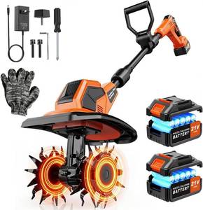 lot 17516 image: Lazenry 20V Cordless Tiller Cultivator with Batteries  Retail $199.99