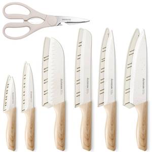 lot 17519 image: Astercook 13-Piece Ceramic Knife Set with Wood-Grain Handles