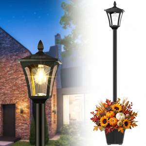 lot 17575 image: Derynome 72 Solar Outdoor Post Lamp with Planter