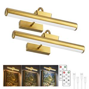 lot 17592 image: Skairipa 13 Wireless Rechargeable Picture Light, 2-Pack Gold