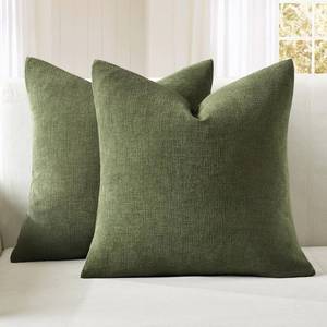 lot 18312 image: MIULEE Olive Green Chenille Pillow Covers 18x18 Set of 2