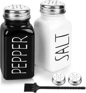 lot 18321 image: PECULA Salt and Pepper Shaker Set, Glass with Stainless Steel Lid