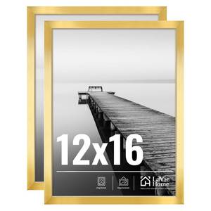 lot 18332 image: LaVie Home 12x16 Picture Frame Gold Plexiglas 2 Pack