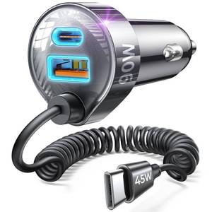 lot 18338 image: LISEN 90W USB-C Car Charger with Retractable Cable