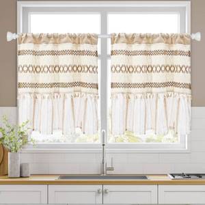 lot 18368 image: FRAMICS Farmhouse Linen Kitchen Curtains 26W x 24L