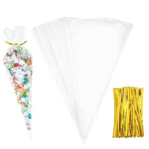 lot 18391 image: Outus Clear Cone Cellophane Treat Bags, 100 Pcs