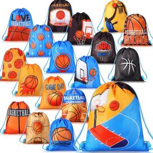 lot 18397 image: Boao 18-Piece Basketball Drawstring Party Favor Bags