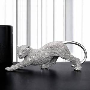 lot 18436 image: CroBlissful Silver Leopard Statue Resin Beaded Panther