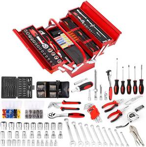 lot 19773 image: 573 Pcs Mechanics Tool Set, Auto Repair Tool Set with 14-12 Socket Wrench Sets, Ratchet, Plier, Screwdriver Set, General Household Tool Kit with 3- Drawer Metal Case for Auto, Electronics Repair