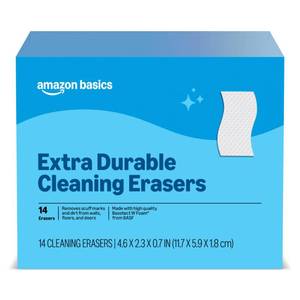 lot 19790 image: Amazon Basics Extra Durable Cleaning Erasers, All Purpose Cleaning Pads, Melamine Foam, 14 Count, Pack of 1