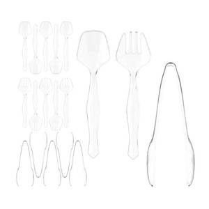 lot 19795 image: 18 Pcs Clear Plastic Serving Utensils Set - 6 Clear Plastic Serving Spoons, 6 Tongs And 6 Forks - Heavy Duty Disposable Serving Utensils Set For Parties