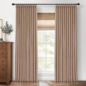 lot 19814 image: CAPALOCA Tawny Brown Pinch Pleated 100% Blackout Curtains 96 Inch Long