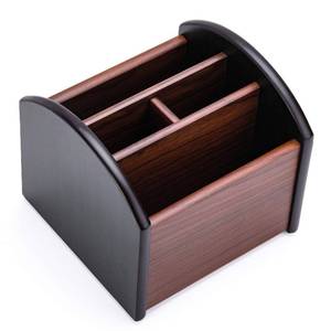 lot 19824 image: MaxGear Remote Control Holder Caddy, Wooden Desk Organizer, 4 Compartments