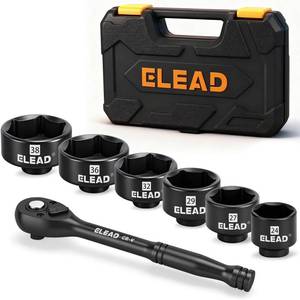 lot 19825 image: ELEAD 7-Piece 24-38mm Oil Filter Socket Wrench Set, 38 Drive Oil Filter Cap Removal Tool, Oil-change Kit with 38 Drive Ratchet Wrench Handle, Compatible with Toyota BMW Audi VW Porsche Vehicles
