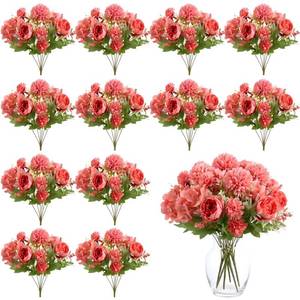 lot 19828 image: Tigeen 12 Bundles Artificial Flowers Bouquet Silk Peonies, Light Pink