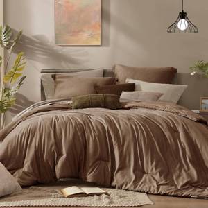 lot 19829 image: Monbix Queen Comforter Set 7 Pieces Brown Cationic Dyeing Bed in a Bag