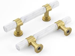 lot 19841 image: Haliwu 15 Pack 3in Black Cabinet Pulls Barrel Gold Dresser Drawer Pulls