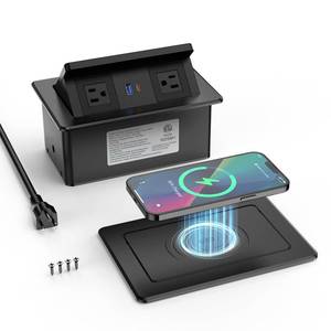 lot 19849 image: QBA Pop up Power Outlet with 15W Wireless Charger, Recessed Power Strip with USB-C PD 20W, 2 Outlets, Desk Charging Station for Conference Room Kitchen Countertop, ETL Listed