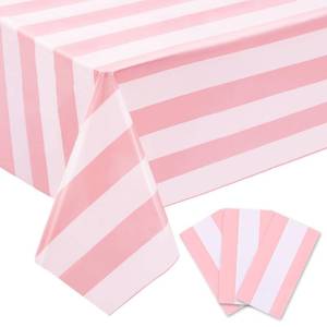 lot 20229 image: RuiYok 3 Packs Pink and White Striped Tablecloths 54 x 108 Inch