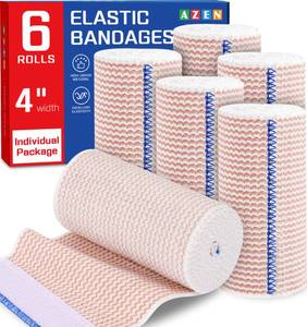 lot 20230 image: AZEN Premium 6 Pack Elastic Bandage Wrap 4 Inch, Compression Wrap Bandage for Legs, Lymphedema Wraps for Legs, Ankle, Knee, Tummy, Body, Latex-Free