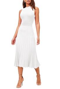 lot 20238 image: Pink Queen Women Crew Neck Sleeveless Bodycon Swing Pleated Dress White S