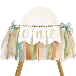 lot 20240 image: Sage Green One High Chair Banner - Simple 1st Birthday Party Decorations
