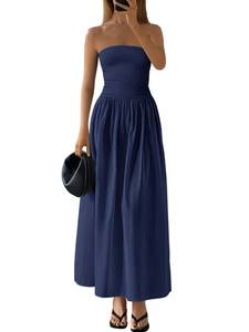 lot 20245 image: PRETTYGARDEN Women Summer Elegant Strapless Maxi Dress Tube Top(Navy,S)