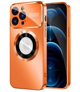 lot 20248 image: MAKAVO Magnetic for iPhone 12 Pro Max Case, Compatible with MagSafe, Built-in Camera Lens Protector, Logo View, Military Grade Drop Proof Phone Case Cover, Orange