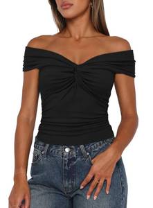 lot 20260 image: Darong Womens Twist Knot Off Shoulder Summer Slim Top 9058 Black M