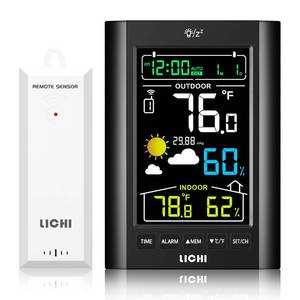 lot 20261 image: Weather Station Wireless Indoor Outdoor Thermometer�� Inside Outside Temperature Humidity Monitor��with 330ft Range Sensor and Adjustable Backlight (Black)