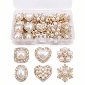 lot 20278 image: PIPITREE 60PCS Rhinestone Buttons, Acrylic Faux Pearl Buttons, Flat Back Flower Embellishments for Crafts, Jewelry Making, DIY Wedding, Decoration, Clothes, Bags, Shoes, Christmas, Thanksgiving Gifts