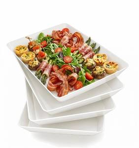 lot 20281 image: AMGBZT Serving Tray Platter, 16 x 11 4 Pcs Food Tray for Veggie Fruit Snack Dessert Cookie, Food Trays for Party Supplies Display, Plastic Platters for Serving Food, Large White Trays, BPA Free