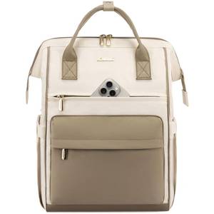 lot 20284 image: LOVEVOOK Laptop Backpack for Women, 17 Inch Work Teacher Nurse Bag, Large Capacity Business Computer Backpack Purse with USB Port, Stylish Casual Daypack for Travel,Beige&Khaki