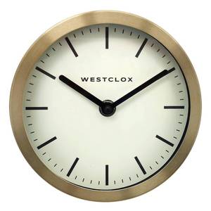 lot 20291 image: Westclox Contemporary Table & Wall Clock for Home or Office �� 6-Inch Round Analog Clock with Brushed Gold Metal Frame, Folding Stand & Wall Mount (Gold, 6-Inch)