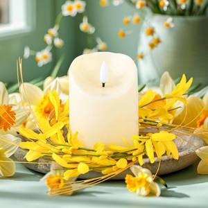 lot 20299 image: Daifunli 2 Pcs Forsythia Candle Rings Artificial Forsythia Farmhouse Wreaths for Pillar 3.9 Inch Candles Holder for Spring Summer Rustic Table Centerpiece Decor