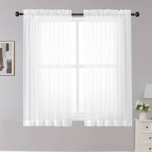 lot 20310 image: OWENIE White Sheer Curtains, 45 inches Long, 2 Panels, Rod Pocket, Light Filtering, Cafe Curtains for Kitchen, Bedroom, Small Window, 42W x 45L, 100% Polyester