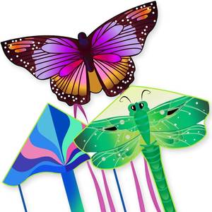lot 20312 image: 3 Pack Large Kites, Easy to Fly Beach Kites Butterfly Delta Dragonfly