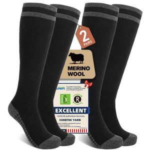 lot 20320 image: SONORAN 2 Pairs Merino Wool Compression Socks for Men Women, Knee High Winter Thermal Thick Warm for Cold Weather Christmas Gift LXL Black