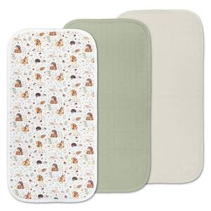 lot 20327 image: Miaoberry Organic Muslin Portable Changing Pad Liner �� Waterproof Reusable Baby Diaper Changing Pad Cover for Travel, Woodland Deer and Soft Green, 3 Pack