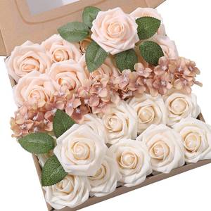 lot 20330 image: YYHUAWU Artificial Flowers Combo Box Set Gradient Color Flower Leaf with Stems for DIY Wedding Bouquets Centerpieces Baby Shower Party Home Decorations (Gradient Champagne)