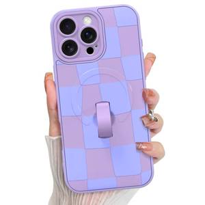 lot 20332 image: KANGHAR Compatible with iPhone 16 Pro Case Checkered -Purple
