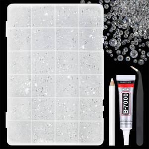 lot 20333 image: qiipii Transparent Clear Resin Rhinestones w B7000 Jewelry Glue for Bedazzling Crafting 2mm-6mm Flatback Jelly Stones Diamonds Gems Crystals Charms for Nails Face Eyes Makeup Tumblers Crafts Clothes (Open Box, May Be Missing Pieces)