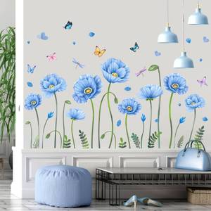 lot 20356 image: Amaonm Removable Fresh Flower and Flying Butterfly Dragonfly Wall Sticker Blue Pink Lily Poppy Peony Floral Wall Decal DIY Peel and Stick Grass Plants Wall Decor for Girls Baby Bedroom Nursery Living