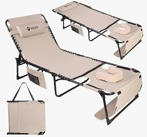 lot 1621 image: Villey Oversize Folding Tanning Chaise Lounge with Face Hole Beige VY1330B0A