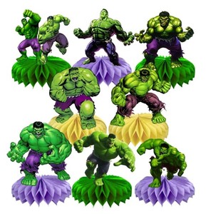 lot 2047 image: A 8Pcs Green Hero Honeycomb Table Centerpiece Green Hero Birthday Party Supplies Table Decorations for Kids Party Decorations