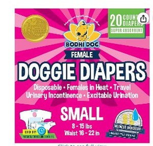 lot 2397 image: Bodhi Dog Disposable Female Diapers  20 Premium Quality Adjustable Small