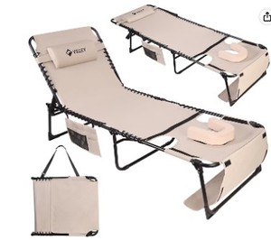 lot 19774 image: Villey Oversize Folding Tanning Chaise Lounge with Face Hole Beige