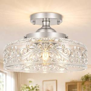 lot 1730 image: Brushed Nickel Semi Flush Mount Ceiling Light, 3-Light Close to Ceiling Light, Flush Mount Ceiling Lighting with Globe Glass, Farmhouse Closet Fixtures for Hallway Bedroom Entryway Kitchen Porch,E12